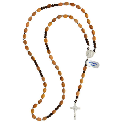 Rosary of 925 silver with oval olivewood beads of 8 mm, Chi-Rho medal and Saint Benedict cross 4