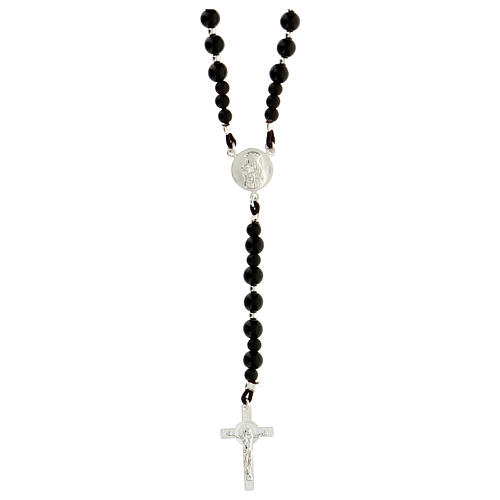 Rosary of 925 silver with black wood beads of 6 mm, Chi-Rho medal and Saint Benedict cross 1