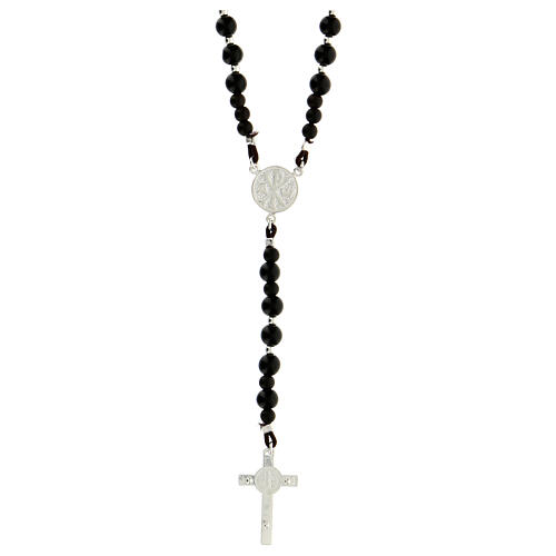 Rosary of 925 silver with black wood beads of 6 mm, Chi-Rho medal and Saint Benedict cross 2