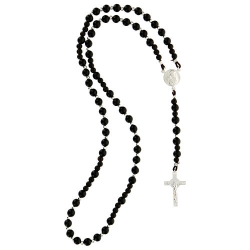 Rosary of 925 silver with black wood beads of 6 mm, Chi-Rho medal and Saint Benedict cross 4