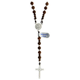 Rosary of 925 silver with wood beads of 6 mm, Chi-Rho medal and Saint Benedict cross