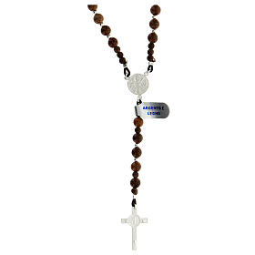 Rosary of 925 silver with wood beads of 6 mm, Chi-Rho medal and Saint Benedict cross