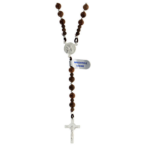 Rosary of 925 silver with wood beads of 6 mm, Chi-Rho medal and Saint Benedict cross 1