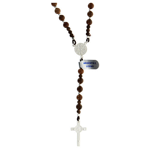 Rosary of 925 silver with wood beads of 6 mm, Chi-Rho medal and Saint Benedict cross 2
