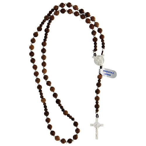 Rosary of 925 silver with wood beads of 6 mm, Chi-Rho medal and Saint Benedict cross 4