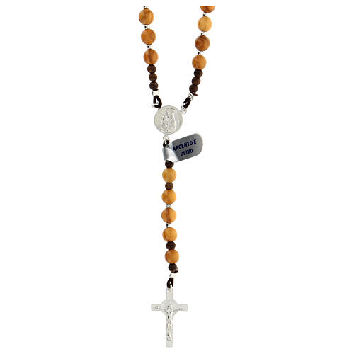 Rosary of 925 silver with olivewood beads of 6 mm, Chi-Rho medal and Saint Benedict cross 1