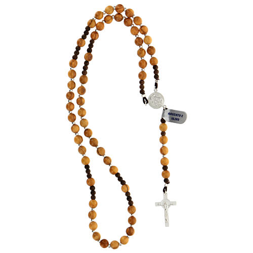 Rosary of 925 silver with olivewood beads of 6 mm, Chi-Rho medal and Saint Benedict cross 4