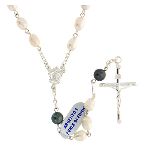 Rosary in 925 silver with 8 mm oval freshwater pearls and two-sided centerpiece image 1