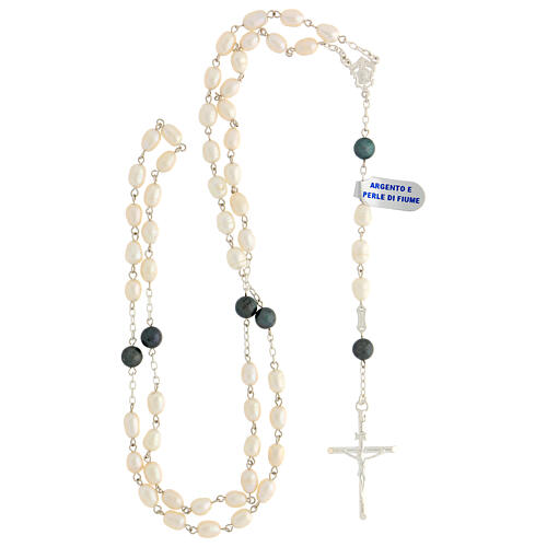 Rosary in 925 silver with 8 mm oval freshwater pearls and two-sided centerpiece image 4