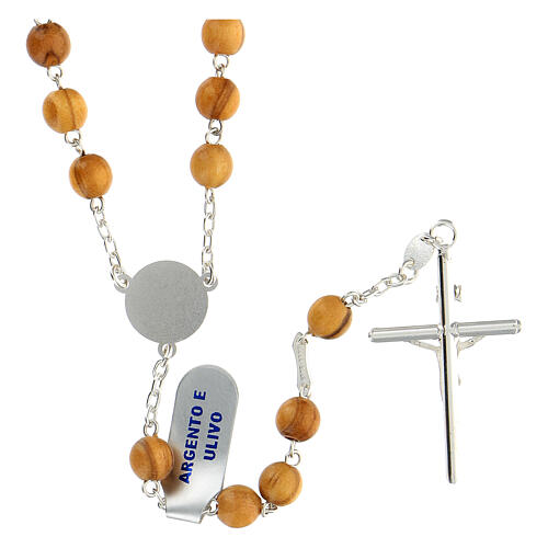 Rosary of 925 silver with 6 mm olivewood beads and Tau medal 2