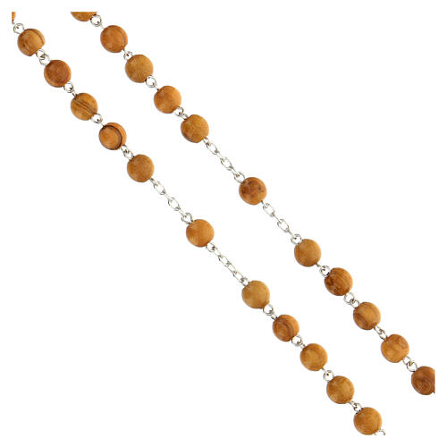 Rosary of 925 silver with 6 mm olivewood beads and Tau medal 3