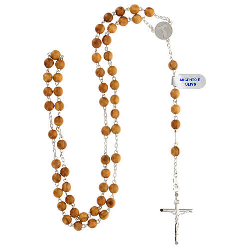 Rosary of 925 silver with 6 mm olivewood beads and Tau medal 4