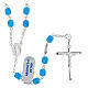 Rosary of 925 silver with light blue satin glass beads and Miraculous Medal s1