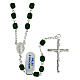 Rosary of 925 silver with green satin glass beads and Miraculous Medal s1