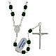 Rosary of 925 silver with green satin glass beads and Miraculous Medal s2