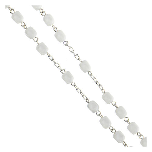 Rosary of 925 silver with white satin glass beads and Miraculous Medal 3