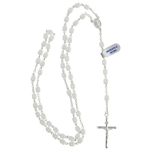 Rosary of 925 silver with white satin glass beads and Miraculous Medal 4
