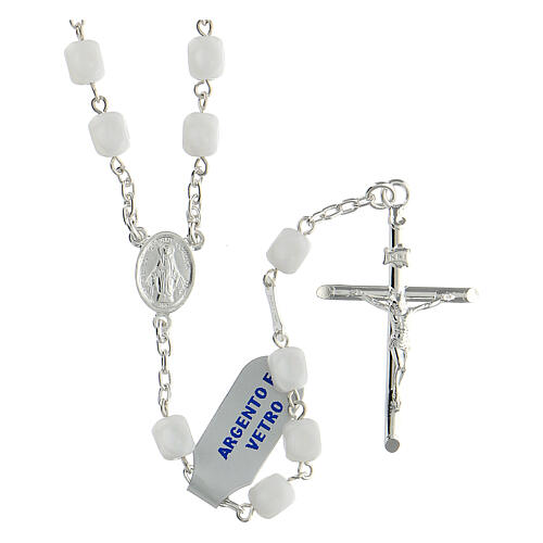 Rosario argento 925 vetro bianco Madonna Miracolosa 6 mm 1