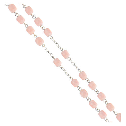 Rosary of 925 silver with pink satin glass beads and Miraculous Medal 3