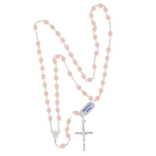 Rosary of 925 silver with pink satin glass beads 4