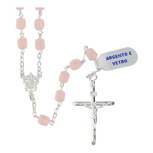 Rosario argento 925 sfere vetro satinato rosa 6 mm 1