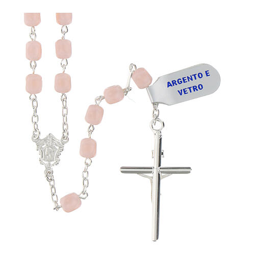 Terço prata 925 vidro fosco cor-de-rosa 6 mm Medalha Milagrosa 2