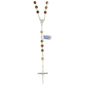 Rosary of 925 silver with 6 mm jasper beads and double face medal, Jesus and Mary
