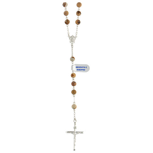 Rosary of 925 silver with 6 mm jasper beads and double face medal, Jesus and Mary 1
