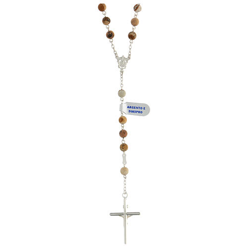 Rosary of 925 silver with 6 mm jasper beads and double face medal, Jesus and Mary 2