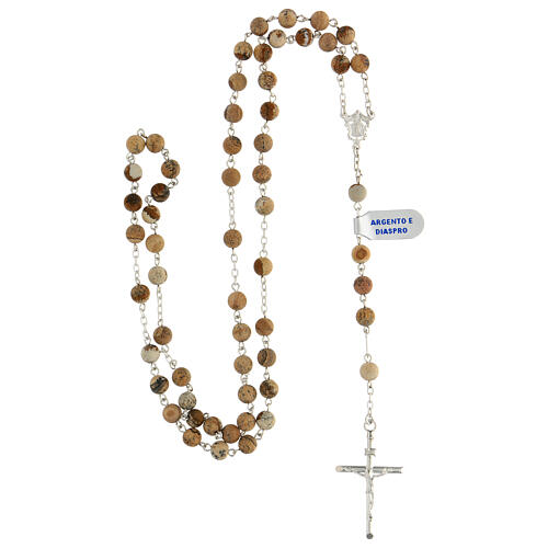 Rosary of 925 silver with 6 mm jasper beads and double face medal, Jesus and Mary 4