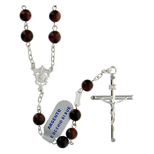 Rosary of 800 silver with 6 mm ox's eye beads and double face medal, Jesus and Mary 1