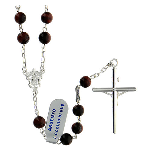Rosary of 800 silver with 6 mm ox's eye beads and double face medal, Jesus and Mary 2