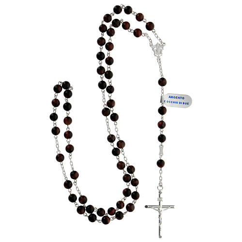 Rosary of 800 silver with 6 mm ox's eye beads and double face medal, Jesus and Mary 4