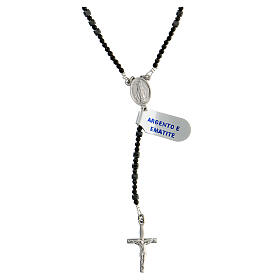 Thin rosary necklace of 925 silver with 3 mm hematite beads and clasp