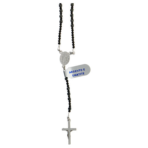 Thin rosary necklace of 925 silver with 3 mm hematite beads and clasp 2