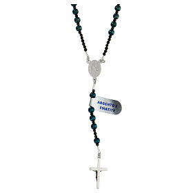 925 silver rosary with Miraculous center light blue black hematite 5 mm