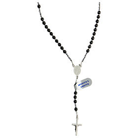 Thin rosary necklace of 925 silver with 4 mm grey hematite beads and Miraculous Medal
