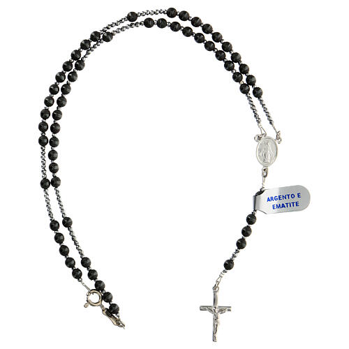 Thin rosary necklace of 925 silver with 4 mm grey hematite beads and Miraculous Medal 4