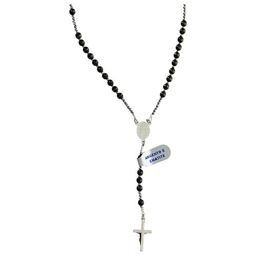 Różaniec srebro 925, hematyt szary 4 mm 2