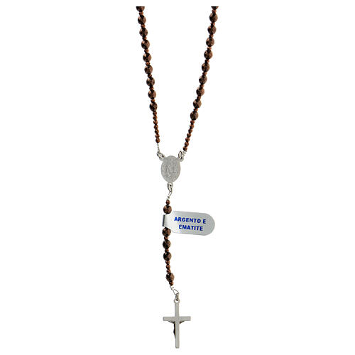 Thin rosary necklace of 925 silver with 4 mm brown hematite beads and Miraculous Medal 2