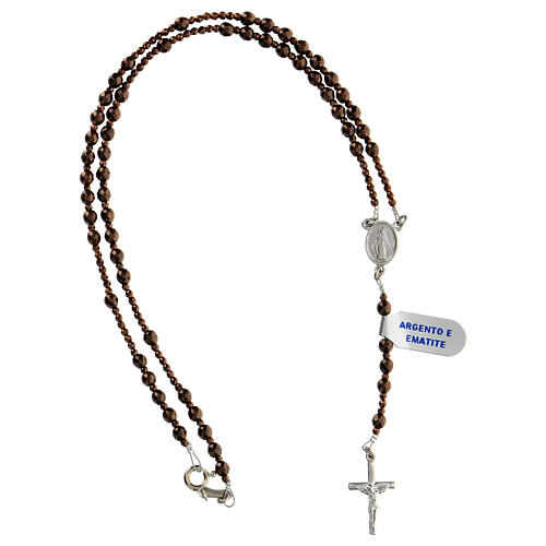 Thin rosary necklace of 925 silver with 4 mm brown hematite beads and Miraculous Medal 4