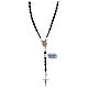 Thin rosary necklace of 925 silver with 4 mm black hematite beads and Miraculous Medal s2