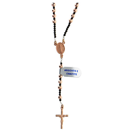 Thin rosary necklace of 925 silver with 4 mm coppery hematite beads and Miraculous Medal 1