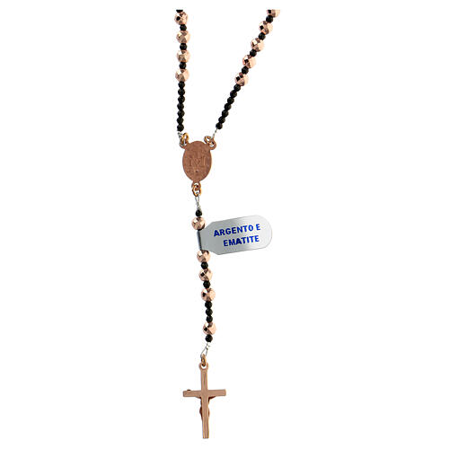 Thin rosary necklace of 925 silver with 4 mm coppery hematite beads and Miraculous Medal 2