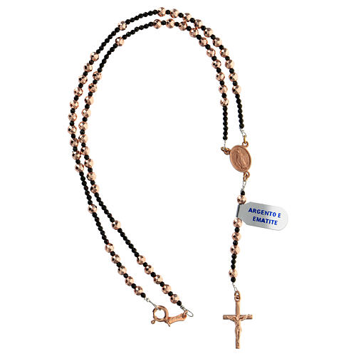 Thin rosary necklace of 925 silver with 4 mm coppery hematite beads and Miraculous Medal 4