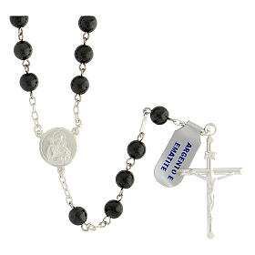 Rosary of 925 silver with 6 mm black hematite beads and Saint Joseph medal