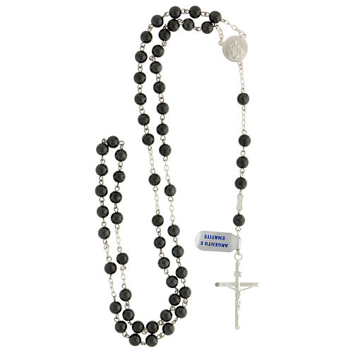 Rosary of 925 silver with 6 mm black hematite beads and Saint Joseph medal 4