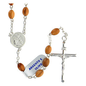 Rosary of 925 silver with 8 mm oval olivewood beads and Saint Joseph medal