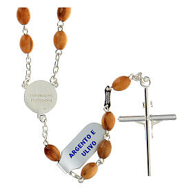 Rosary of 925 silver with 8 mm oval olivewood beads and Saint Joseph medal
