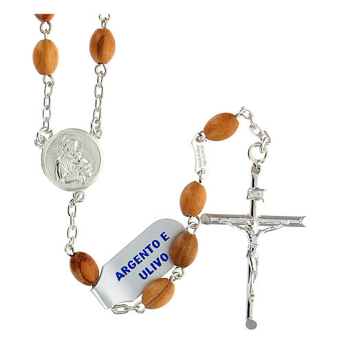 Rosary of 925 silver with 8 mm oval olivewood beads and Saint Joseph medal 1